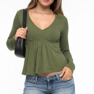 Y2K VICTORIA’S SECRET Babydoll V-Neck Knit LS Top Mall Girl Casual Preppy Size S